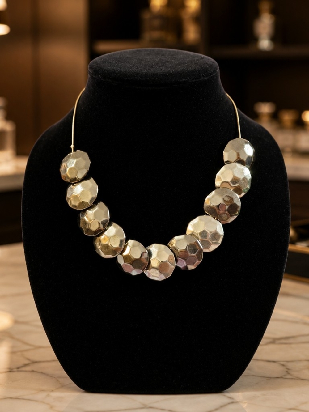 Silver Faceted Bead Statement Necklace - Women Jewelry #22